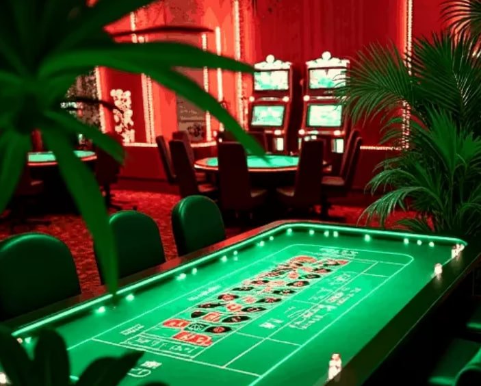 Live dealer roulette table with wheel and betting layout